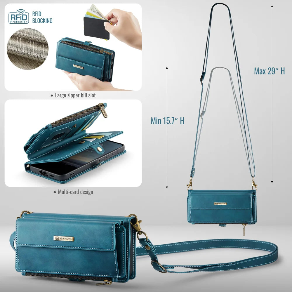 CaseMe For Samsung Galaxy A57 5G C39 Case RFID Blocking Zipper Wallet Stand Leather Cover with Strap - Green - 6