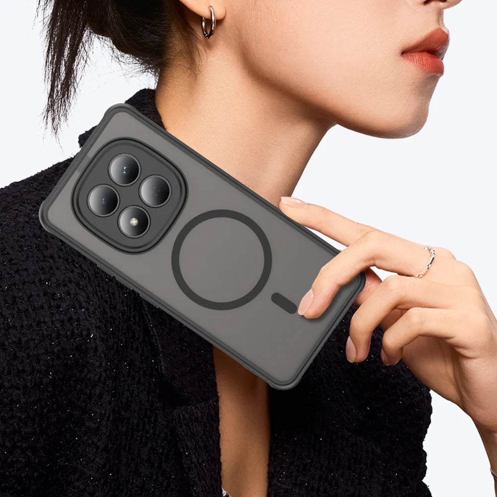 WANLONFENG For Xiaomi Redmi Note 15 Pro 5G (Global) FD Series Magnetic Case with Screen Film Skin Touch TPU + PC Phone Back Cover - Black - 4
