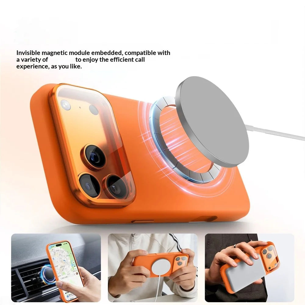 For iPhone 18 Pro Max / 17 Pro Max / 16 Pro Max Magnetic Case PC + Liquid Silicone Phone Cover with Lens Cover Kickstand - Red - 2
