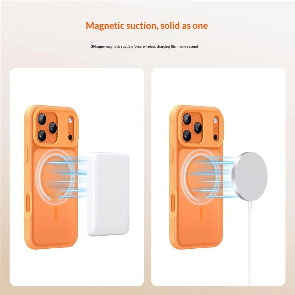 For iPhone 17 Pro Max Magnetic Case Anti-fingerprint Soft-touch Shockproof  TPU + PC Cover - Orange - 2