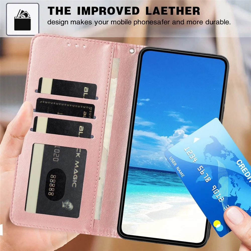 For iPhone 18 Pro Max / 17 Pro Max Wallet Case Imprint Floral PU Leather Stand Flip Phone Cover with Wrist Strap - Rose Gold - 4