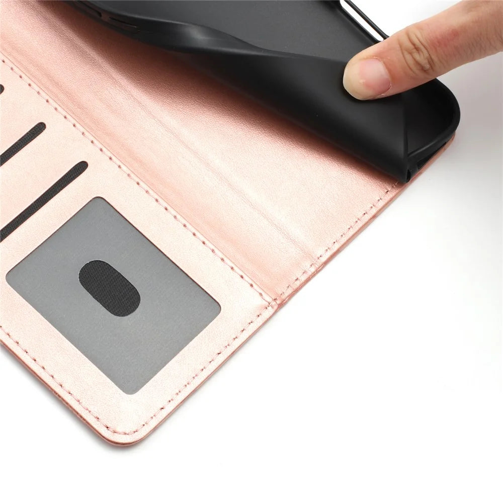 For iPhone 18 Pro Max / 17 Pro Max Wallet Case Imprint Floral PU Leather Stand Flip Phone Cover with Wrist Strap - Rose Gold - 7