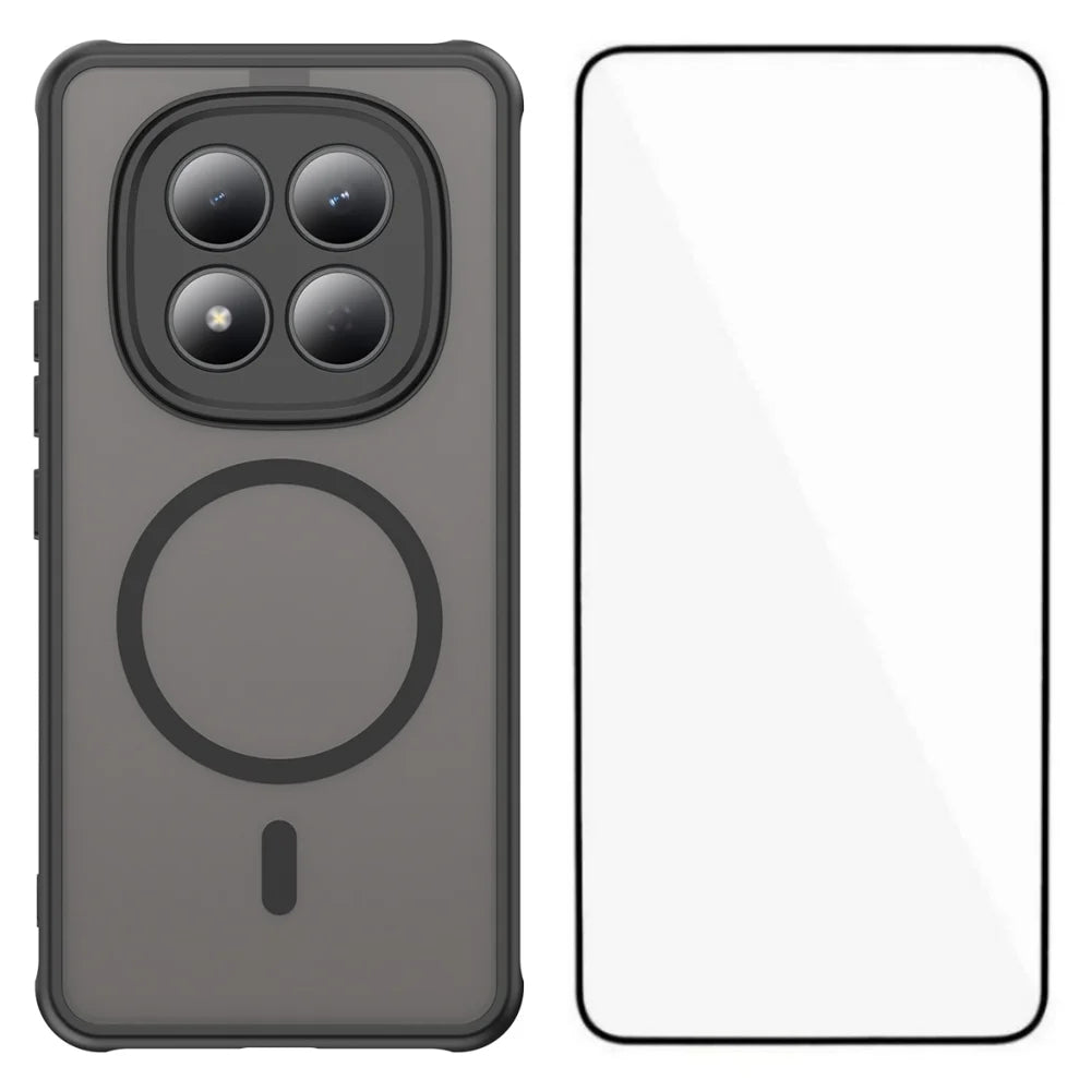 WANLONFENG For Xiaomi Poco M8 Pro 5G / Xiaomi Redmi Note 15 Pro+ 5G (Global) FD Series Magnetic Case with Screen Film Skin Touch TPU + PC Phone Back Cover - Black - 1