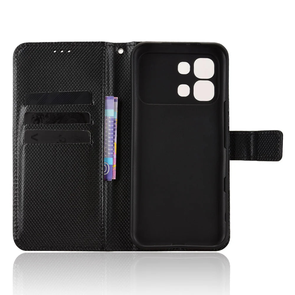 For Infinix Note Edge 5G Leather Wallet Case with Strap Diamond Texture Phone Cover - Black - 5