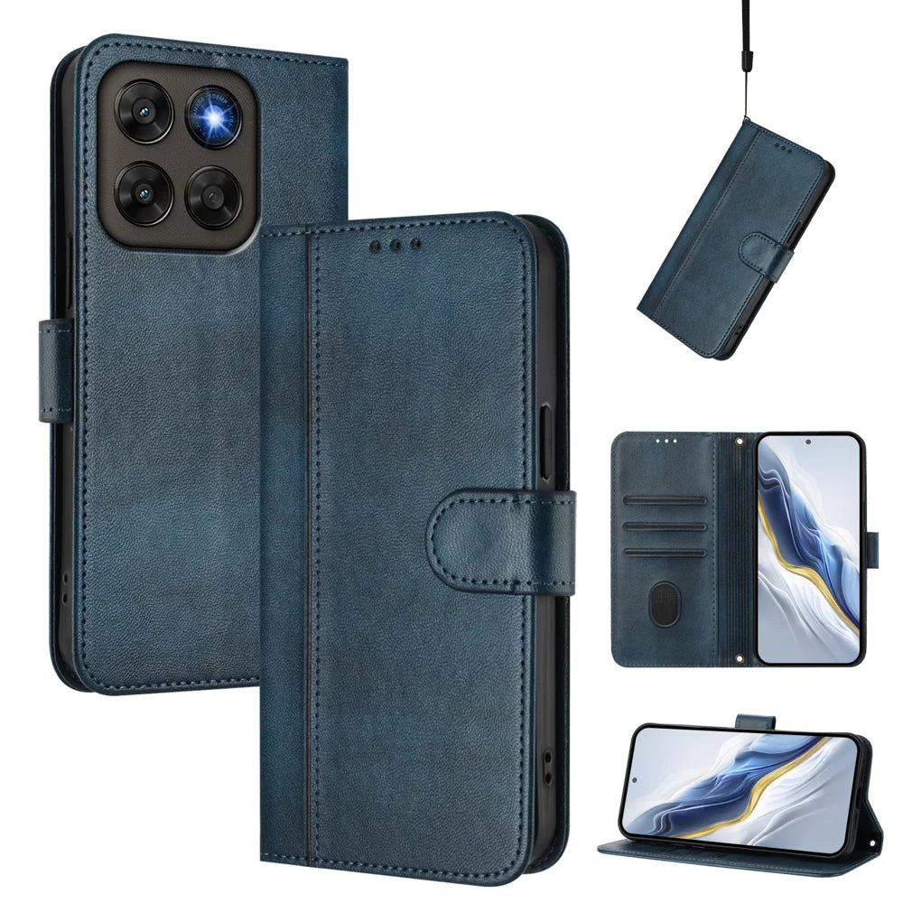 Wallet Stand Case For Motorola Moto G87 5G / G77 5G / G67 5G Retro Texture Leather Phone Cover with Lanyard - Blue - 2