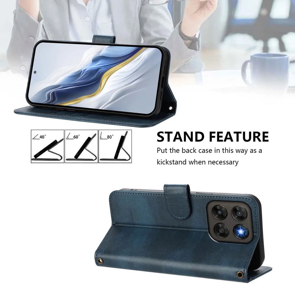 Wallet Stand Case For Motorola Moto G87 5G / G77 5G / G67 5G Retro Texture Leather Phone Cover with Lanyard - Blue - 4