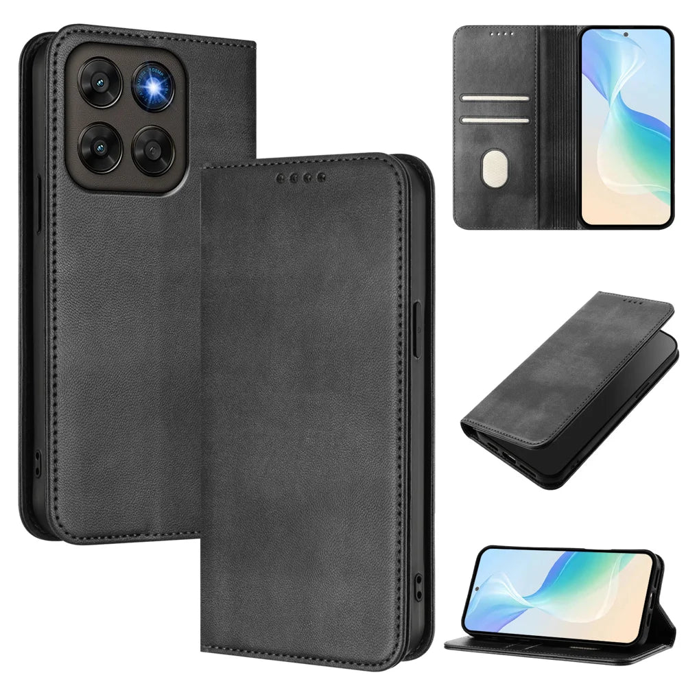 Wallet Case For Motorola Moto G87 5G / G77 5G / G67 5G Retro Texture RFID Blocking Leather Phone Cover - Black - 2