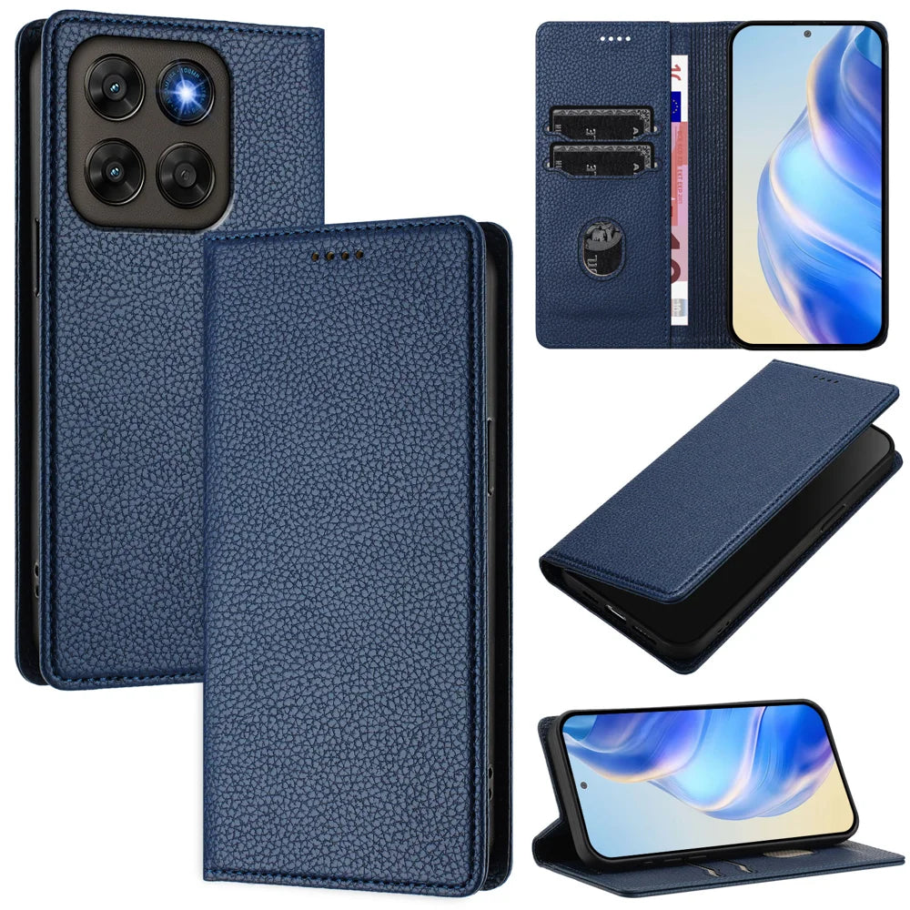 Wallet Case For Motorola Moto G87 5G / G77 5G / G67 5G RFID Blocking Litchi Texture Leather Mobile Cover - Dark Blue - 2