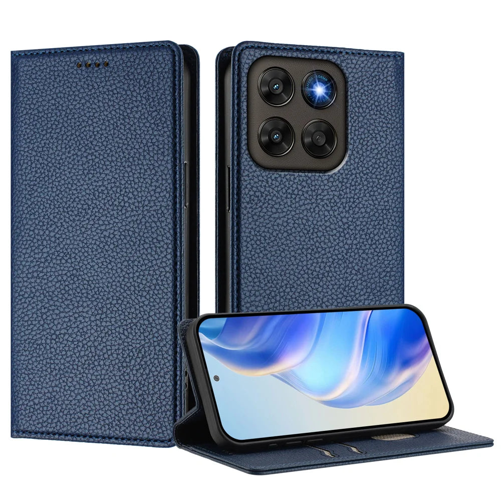 Wallet Case For Motorola Moto G87 5G / G77 5G / G67 5G RFID Blocking Litchi Texture Leather Mobile Cover - Dark Blue - 3