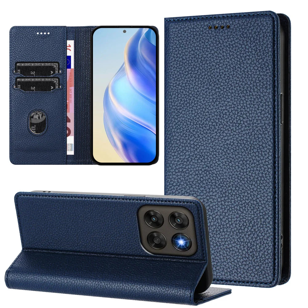 Wallet Case For Motorola Moto G87 5G / G77 5G / G67 5G RFID Blocking Litchi Texture Leather Mobile Cover - Dark Blue - 4