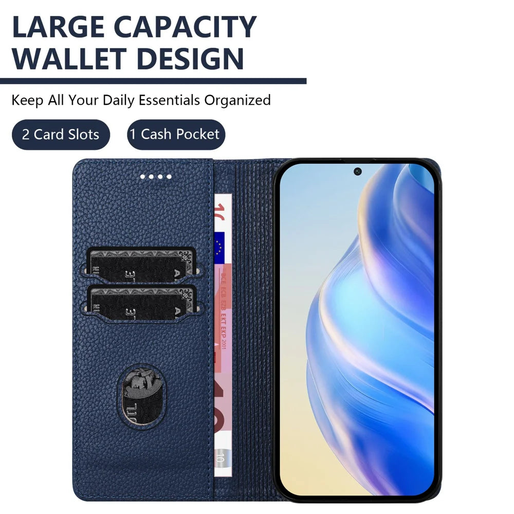 Wallet Case For Motorola Moto G87 5G / G77 5G / G67 5G RFID Blocking Litchi Texture Leather Mobile Cover - Dark Blue - 6