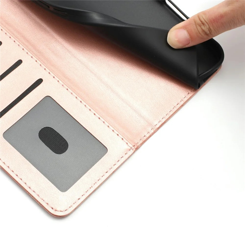 For Samsung Galaxy S25 Wallet Case Imprint Floral PU Leather Stand Flip Phone Cover with Wrist Strap - Rose Gold - 7
