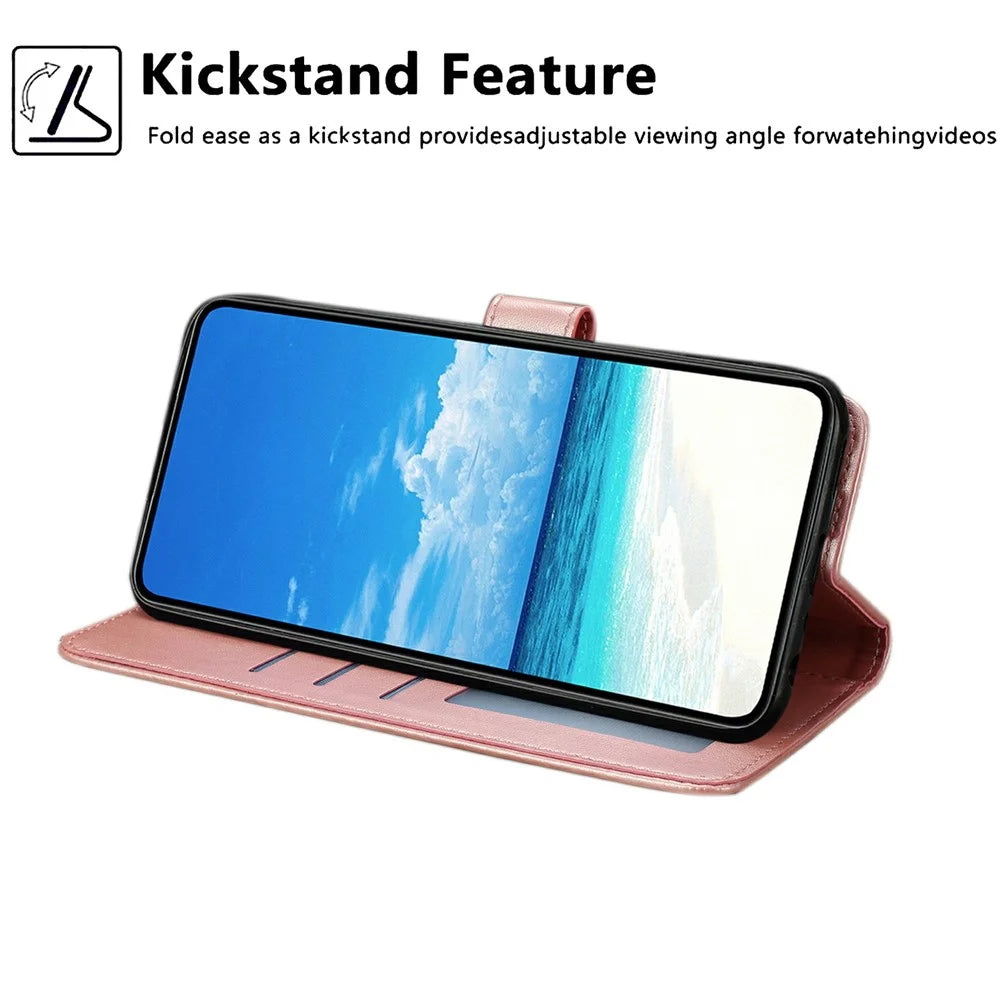 Wallet Case For Samsung Galaxy A18 5G / A18 4G / A17 5G / A17 4G Imprint Floral PU Leather Stand Flip Phone Cover with Wrist Strap - Rose Gold - 3