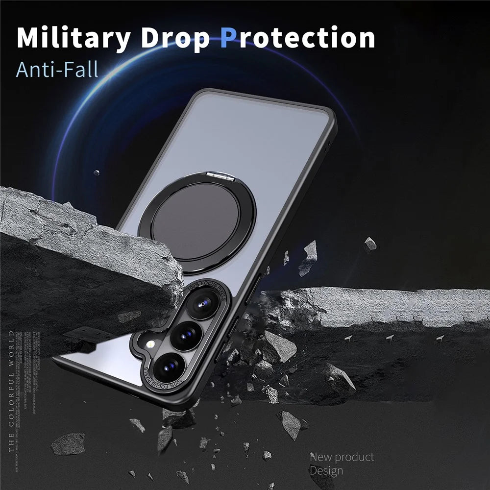 For Samsung Galaxy S26 Magnetic Case Hidden Gear Ring Kickstand Phone Cover - Black - 3