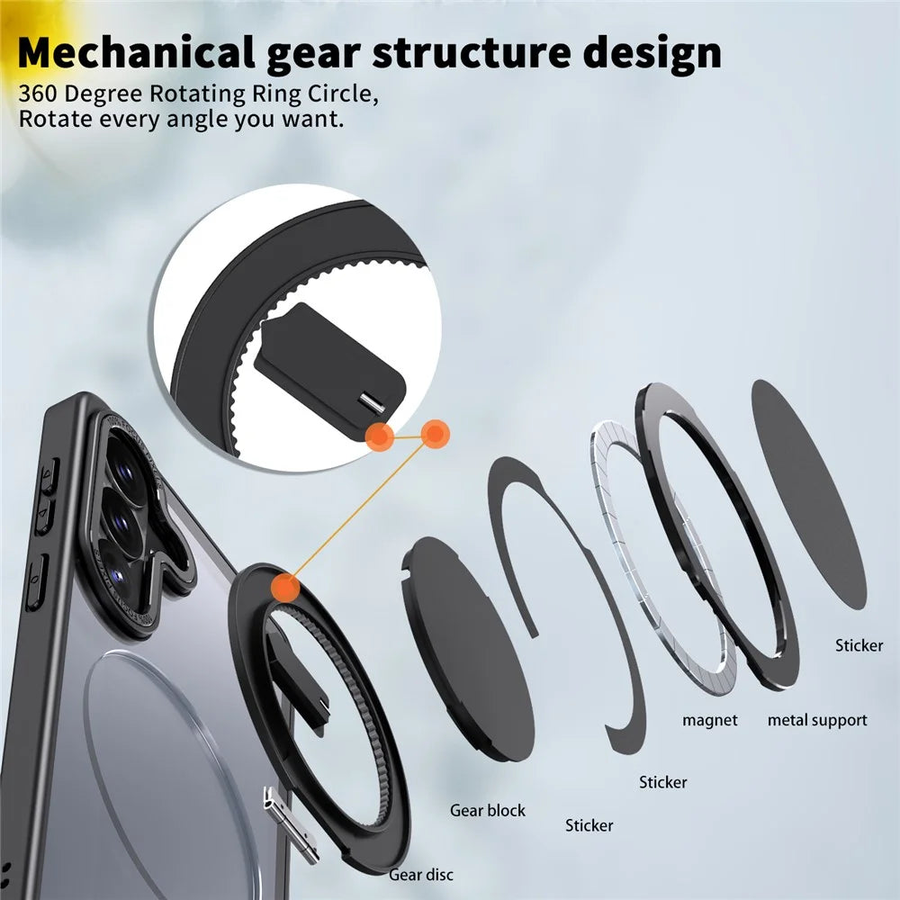 For Samsung Galaxy S26 Magnetic Case Hidden Gear Ring Kickstand Phone Cover - Black - 6