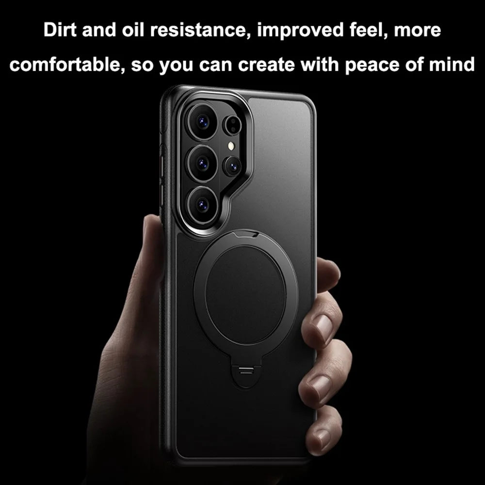 For Samsung Galaxy S26 Ultra Magnetic Case Drop Proof TPU PC Kickstand Phone Cover - Black - 3