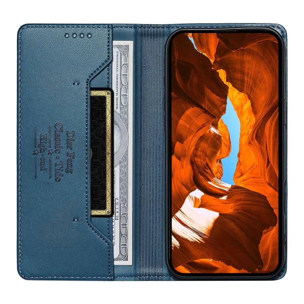DIERFENG DF-018 for Realme 16 Pro+ 5G Case RFID Blocking Wallet Leather Phone Cover with Color Splicing Logo Corner - Blue - 2