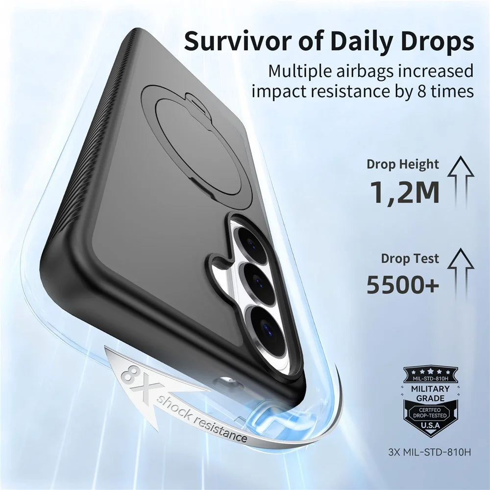 For Samsung Galaxy S26 Magnetic Case Rotary Kickstand PC + TPU Shockproof Phone Cover - Black - 2