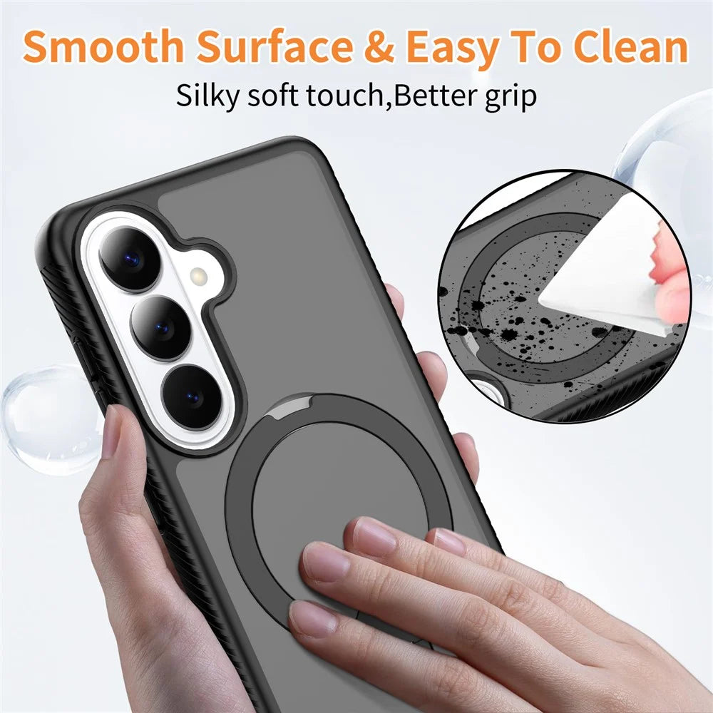 For Samsung Galaxy S26 Magnetic Case Rotary Kickstand PC + TPU Shockproof Phone Cover - Black - 3