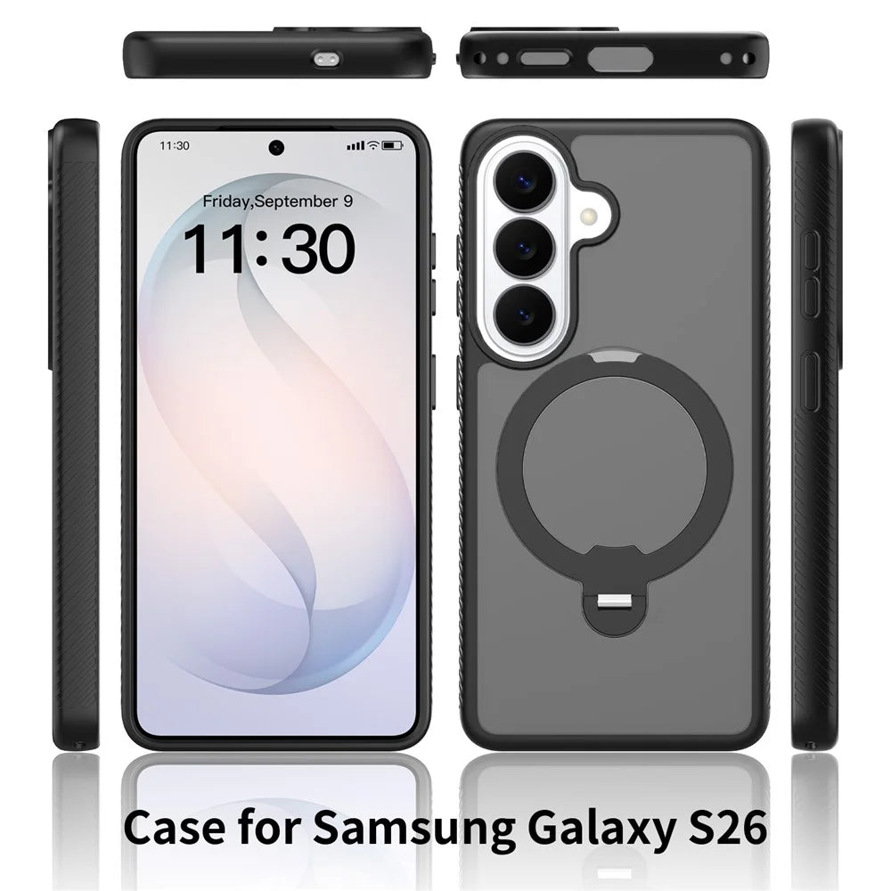 For Samsung Galaxy S26 Magnetic Case Rotary Kickstand PC + TPU Shockproof Phone Cover - Black - 7