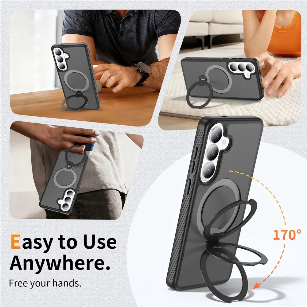 For Samsung Galaxy S26+ Magnetic Case Rotary Kickstand PC + TPU Shockproof Phone Cover - Black - 4