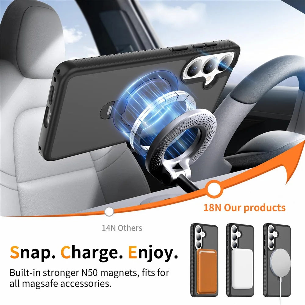 For Samsung Galaxy S26+ Magnetic Case Rotary Kickstand PC + TPU Shockproof Phone Cover - Black - 5