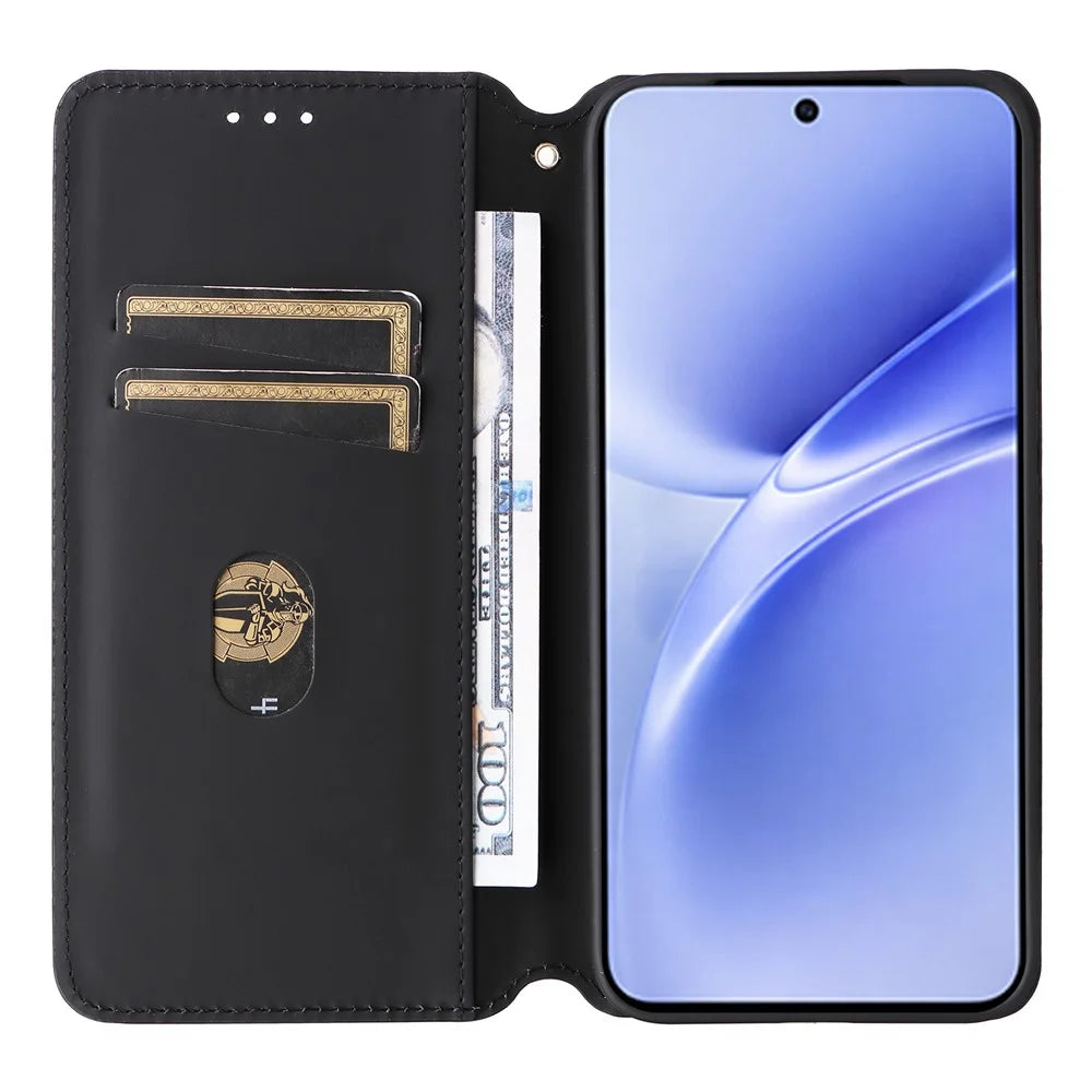 For vivo V70 FE 5G Case Wallet Rhombus Imprinted PU Leather Phone Cover - Red - 2