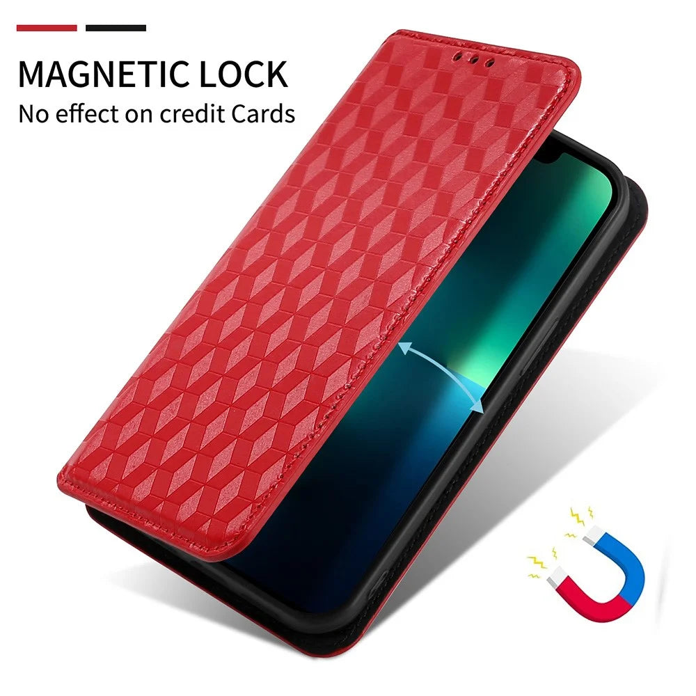 For vivo V70 FE 5G Case Wallet Rhombus Imprinted PU Leather Phone Cover - Red - 6