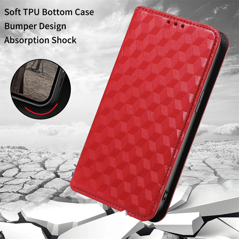 For vivo V70 FE 5G Case Wallet Rhombus Imprinted PU Leather Phone Cover - Red - 7