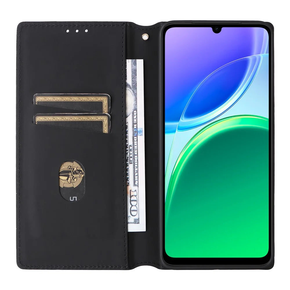 For vivo Y05 4G  /  Y11d 4G  /  Y21 5G (2026) Case Wallet Rhombus Imprinted PU Leather Phone Cover - Red - 2