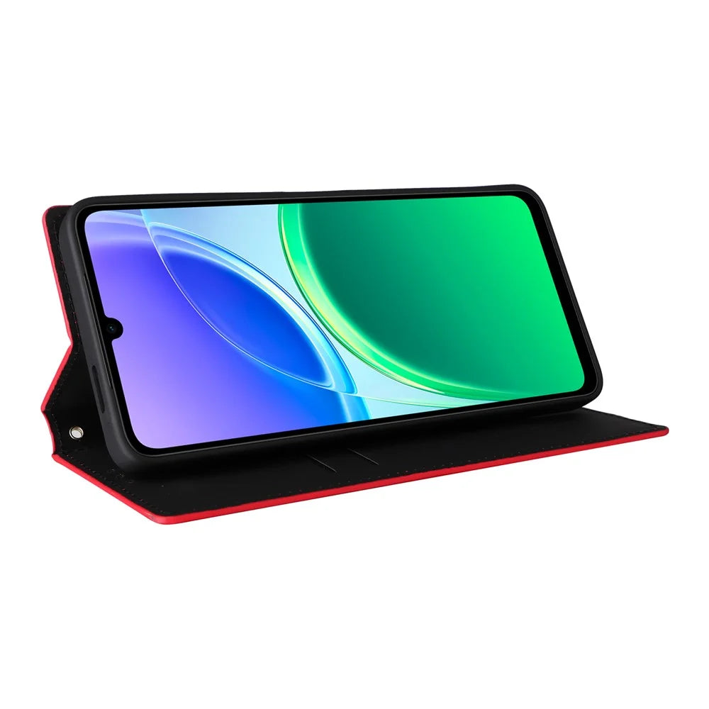 For vivo Y05 4G  /  Y11d 4G  /  Y21 5G (2026) Case Wallet Rhombus Imprinted PU Leather Phone Cover - Red - 4