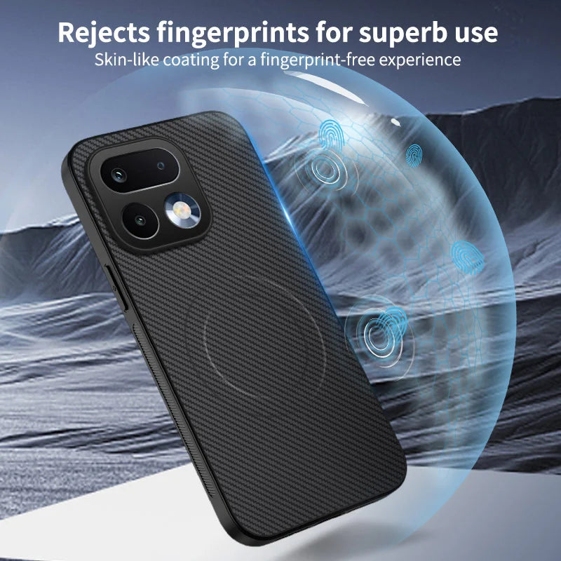 WANLONFENG For Realme 16 Pro+ 5G TQ Series Magnetic Case Carbon Fiber Texture PC TPU Phone Cover - Black - 5