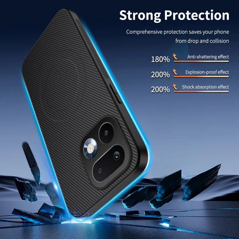 WANLONFENG For Realme 16 Pro 5G TQ Series Magnetic Case Carbon Fiber Texture PC TPU Phone Cover - Black - 2