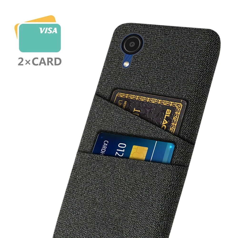 For Samsung Galaxy A23e Cloth Texture Dual Card Slots Phone Back Case Hard PC Drop-proof Cover - Black - 2