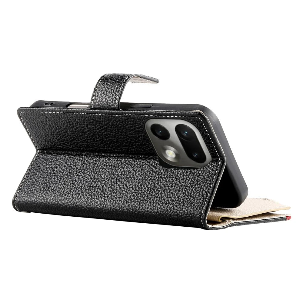 For Realme 16 Pro 5G Case Zipper Wallet Color Splicing Flip Leather Phone Cover with Straps - Black - 4