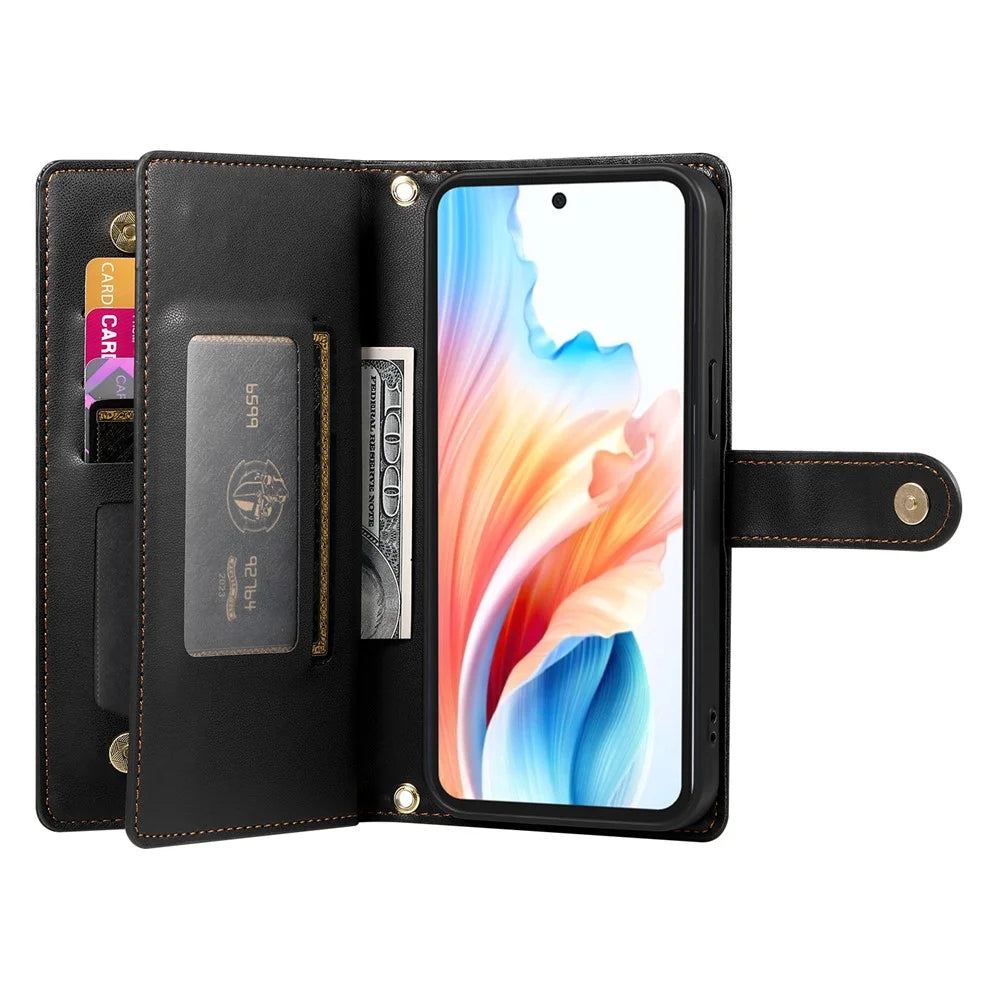 For Realme 16 Pro 5G Leather Case Zipper Pocket Wallet Phone Cover with Straps - Black - 2