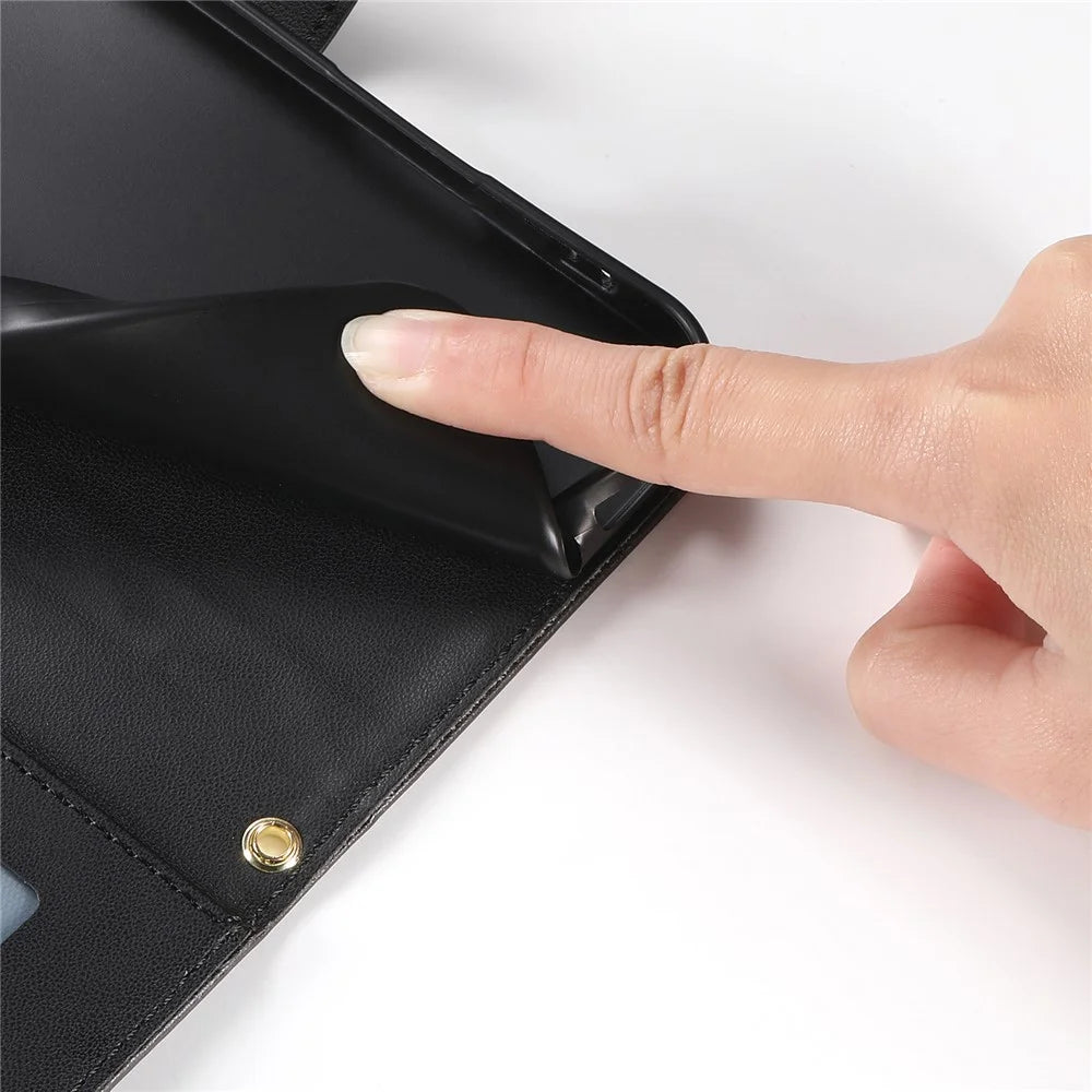 For Realme 16 Pro+ 5G Wallet Case Rhombus Stitching Stand Leather Phone Cover with Long  /  Short Strap - Black - 6