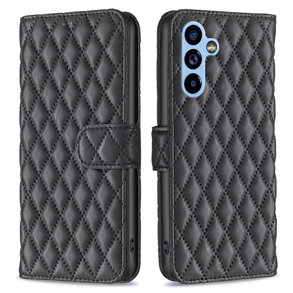 BINFEN COLOR BF Style-14 For Samsung Galaxy A54 5G Wallet Phone Case Imprinted Rhombus Pattern Protective Case Magnetic Closure PU Leather Cover with Stand - Black - 1
