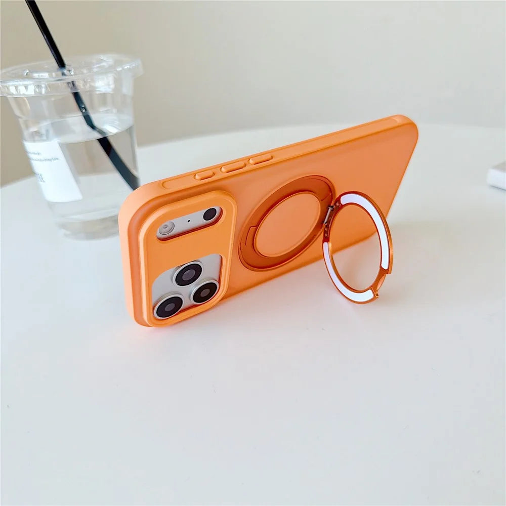 For iPhone  18 Pro / 17  Pro Magnetic Case Rotating Ring Kickstand PC + TPU Skin-touch Phone Cover - Transparent White - 3