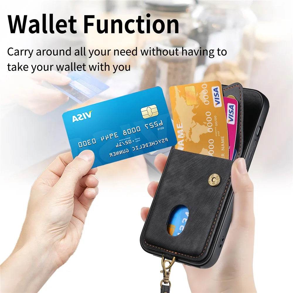 For Samsung Galaxy S26 Case with Card Holder Kickstand Leather Phone Back Cover - Black - 4
