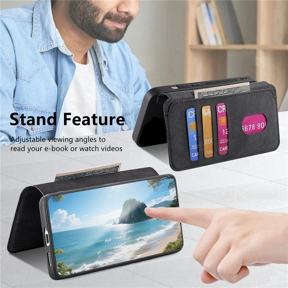 CASENEO MW-03 For Samsung Galaxy S26+ Magnetic Case Detachable Leather Phone Wallet Cover - Black - 7