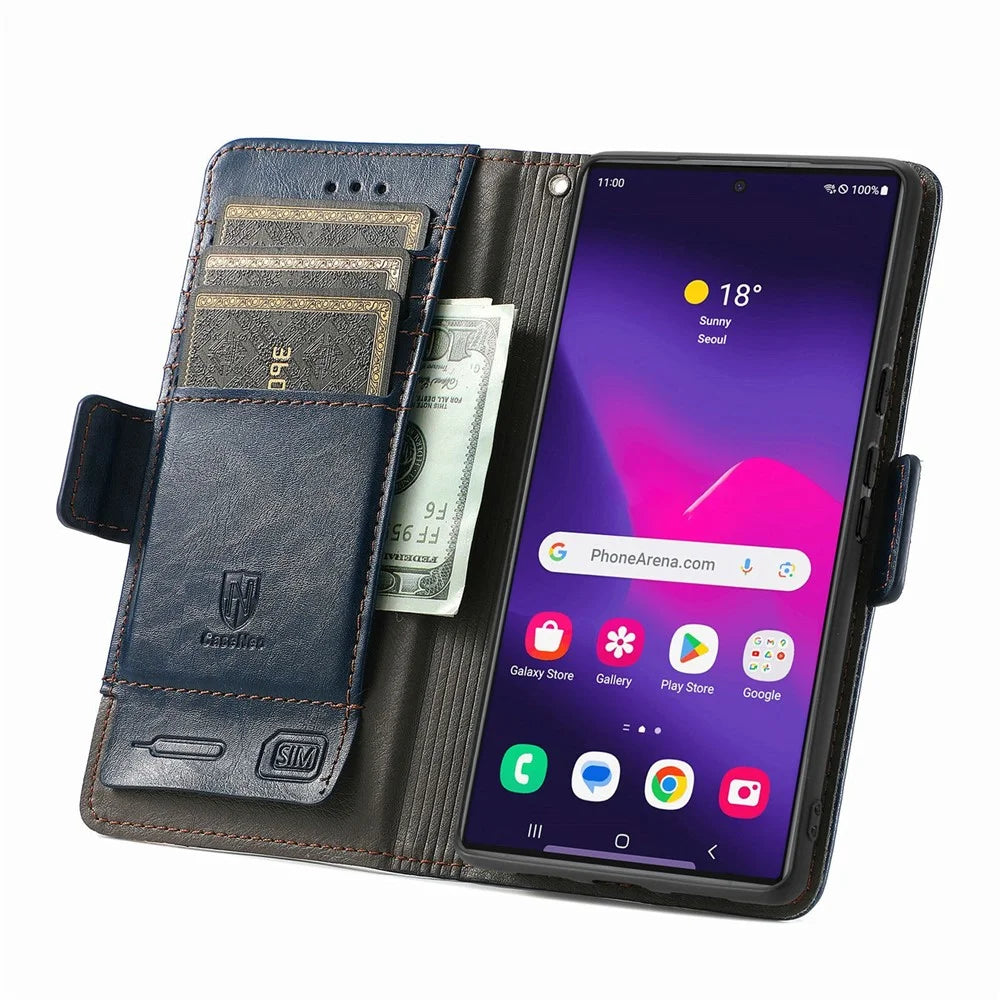 CASENEO For Samsung Galaxy S26 Ultra Phone Cases PU Leather Cover Stand with RFID Blocking Wallet - Dark Blue - 2