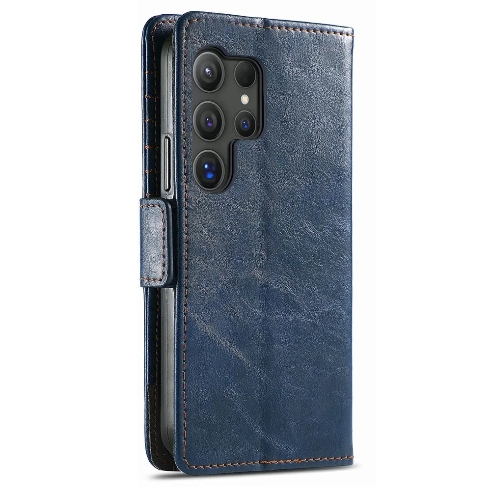 CASENEO For Samsung Galaxy S26 Ultra Phone Cases PU Leather Cover Stand with RFID Blocking Wallet - Dark Blue - 6