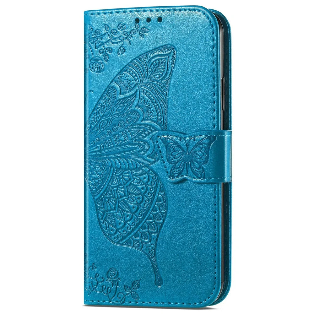 For Samsung Galaxy S26 Ultra Case with Strap Butterfly Pattern PU Leather Wallet Phone Cover - Blue - 5