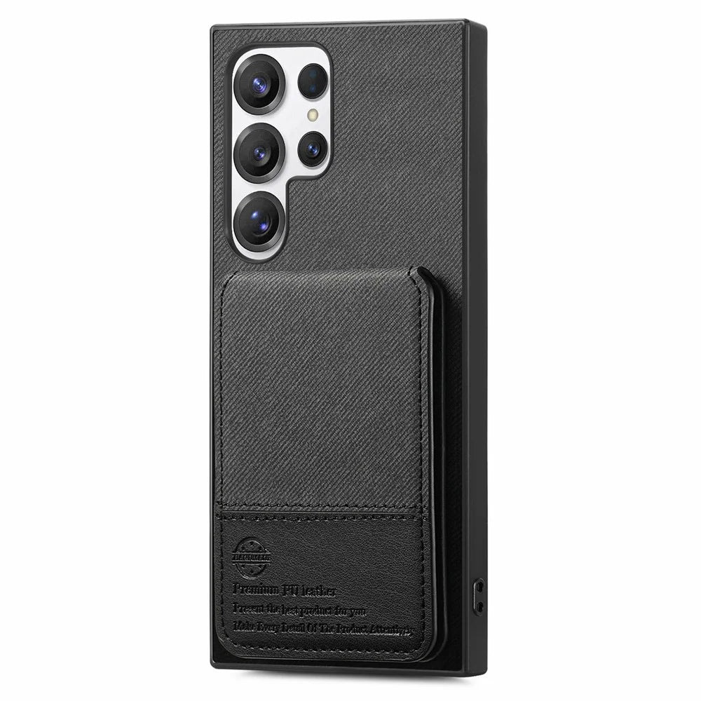 For Samsung Galaxy S26 Ultra Phone Case Cloth Texture Leather + PC + TPU Cover with RFID Blocking Card Holder - Black - 2