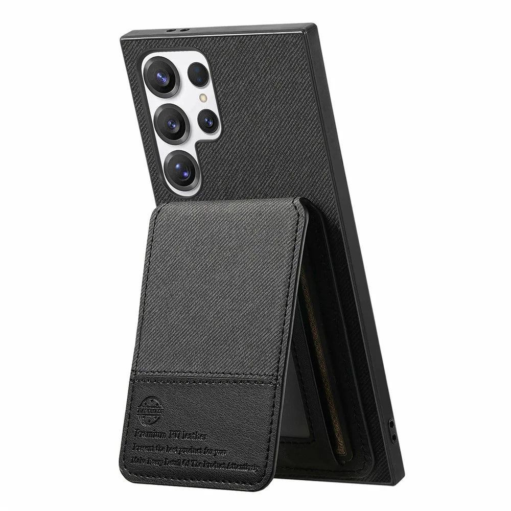 For Samsung Galaxy S26 Ultra Phone Case Cloth Texture Leather + PC + TPU Cover with RFID Blocking Card Holder - Black - 3