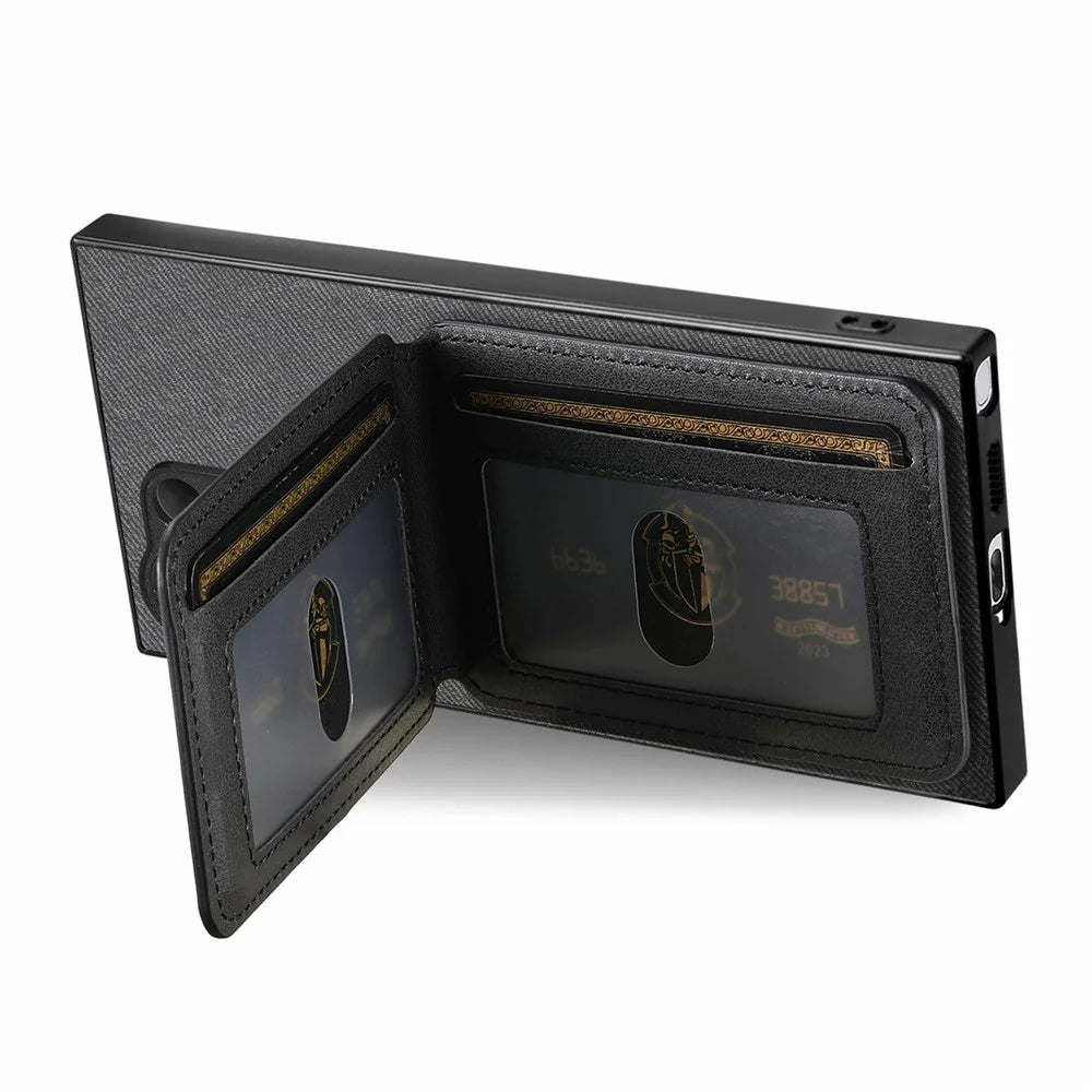 For Samsung Galaxy S26 Ultra Phone Case Cloth Texture Leather + PC + TPU Cover with RFID Blocking Card Holder - Black - 5