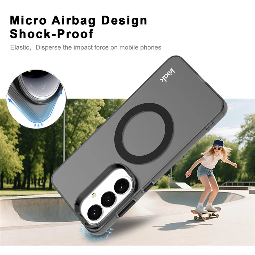 IMAK For Samsung Galaxy S26 Magnetic Case Candy Color Anti Drop TPU + PET Back Cover - Black - 3