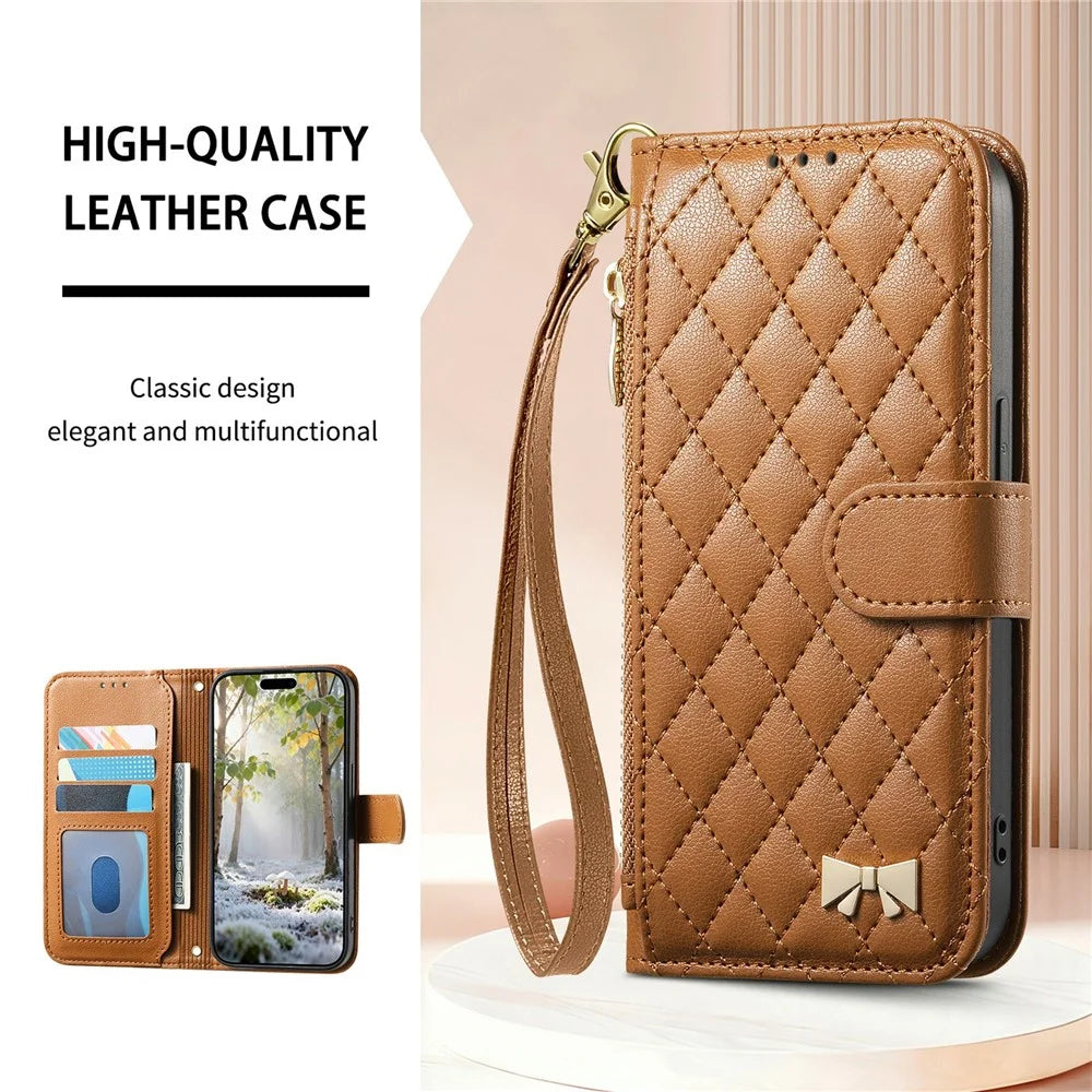 For Google Pixel 10a Stand Case Imprint TPU PU Leather Zipper Pocket Wallet Phone Cover with Strap - Brown - 5