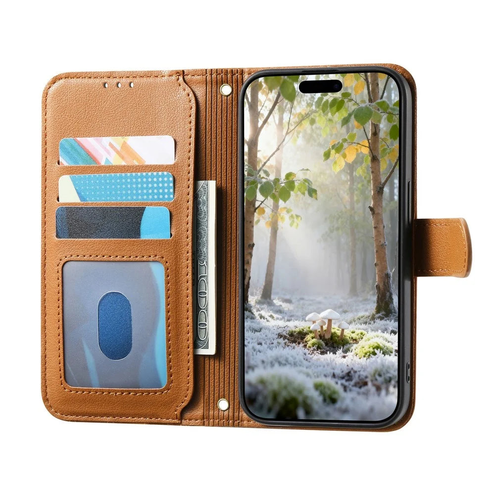 For Google Pixel 10 Pro XL Stand Case Imprint TPU PU Leather Zipper Pocket Wallet Phone Cover with Strap - Brown - 2